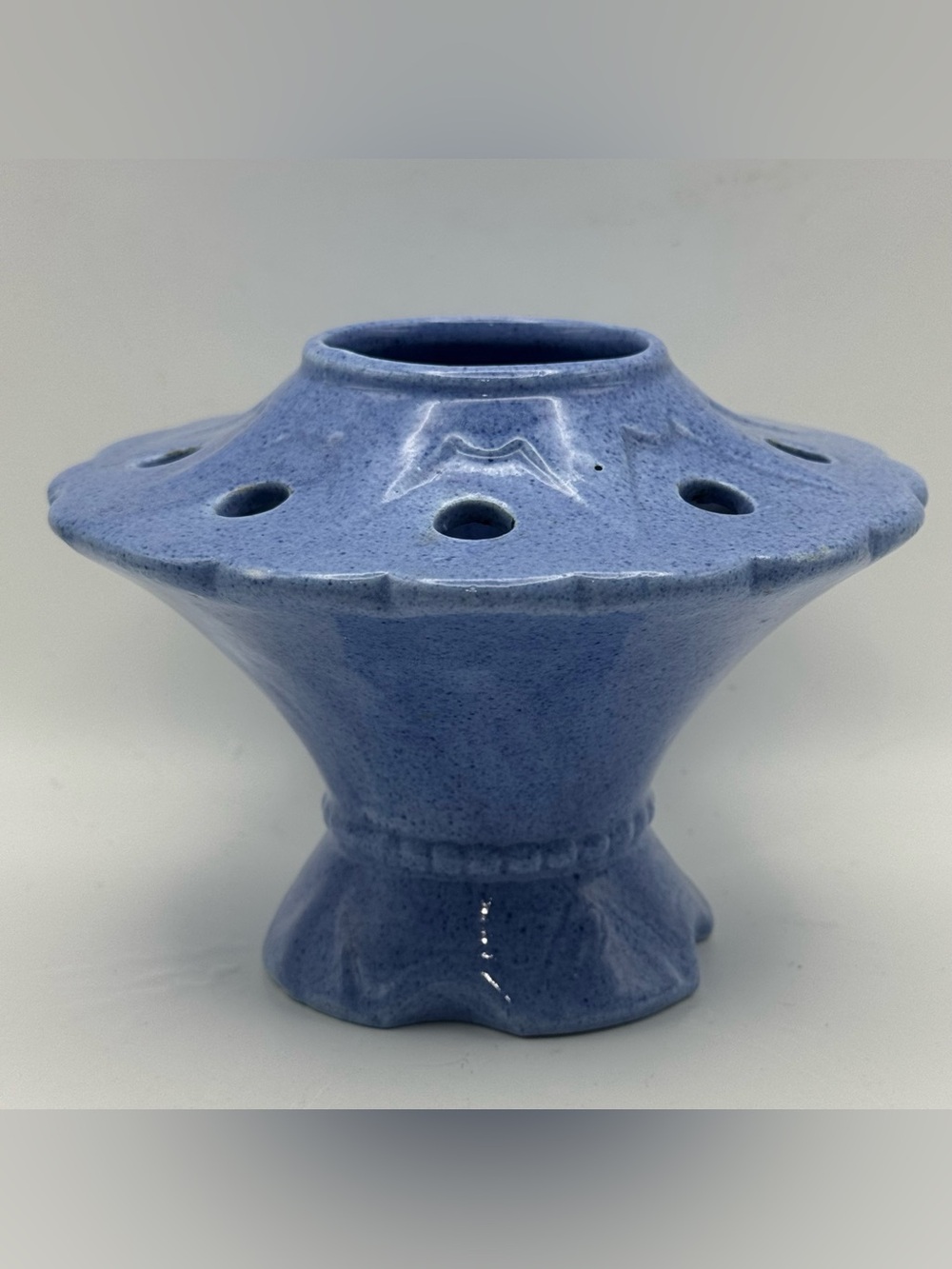 Vintage Pottery Flower Frog Floral Arranger Vase USA Art Pottery Speckled Glaze
